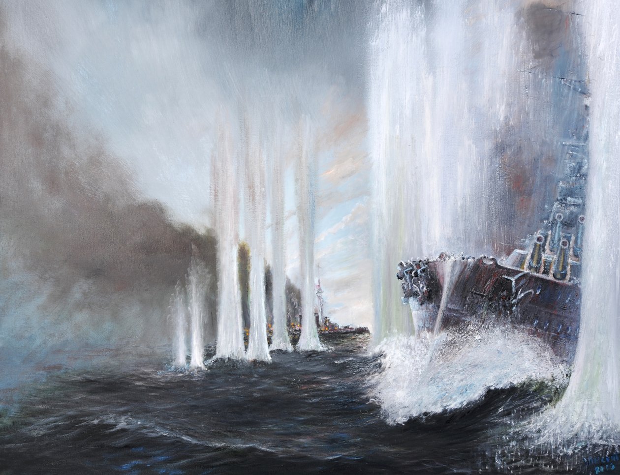 HMS Warspite kiertää HMS Warriorin Jyllannissa, 31. toukokuuta 1916, 2018, tekijältä Vincent Alexander Booth