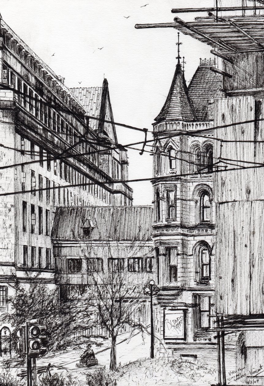 Manchesterin kaupungintalo City Art Gallerysta, 2007, (muste paperille). tekijältä Vincent Alexander Booth