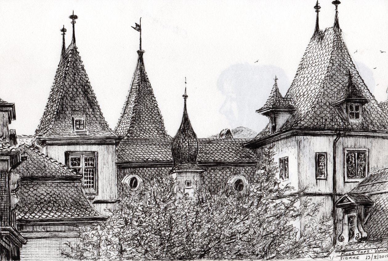 Sierre Rooftops Switzerland, 2012, (muste paperille) tekijältä Vincent Alexander Booth