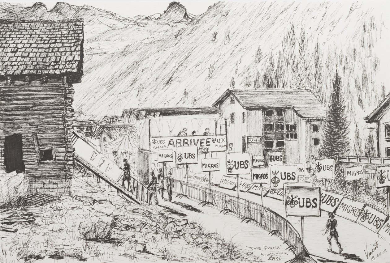 Sierre to Zinal Mountain Race, Finish, 2009, (muste paperille) tekijältä Vincent Alexander Booth