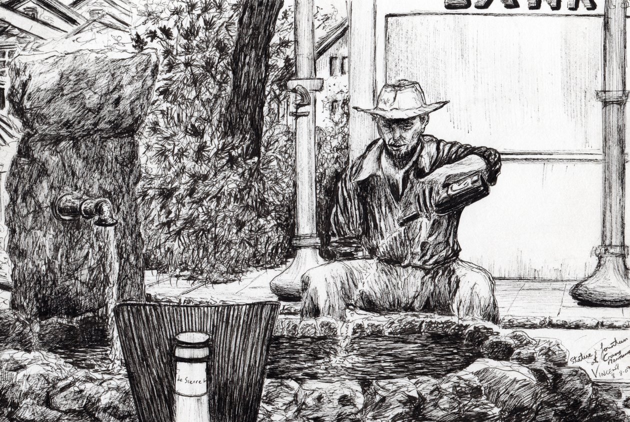 Patsas suihkulähde Crans-Montana Sveitsi, 2009, (muste paperille) tekijältä Vincent Alexander Booth
