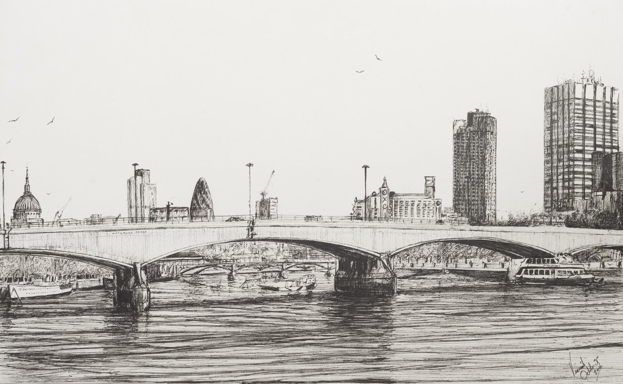 Waterloo Bridge London, 2006, (muste paperille) tekijältä Vincent Alexander Booth