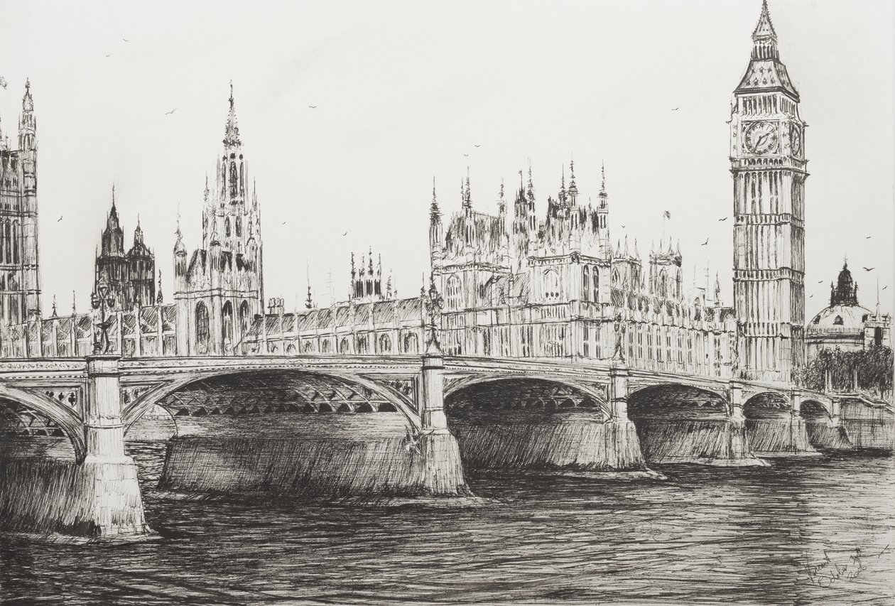 Westminster Bridge London, 2006, (muste paperille) tekijältä Vincent Alexander Booth