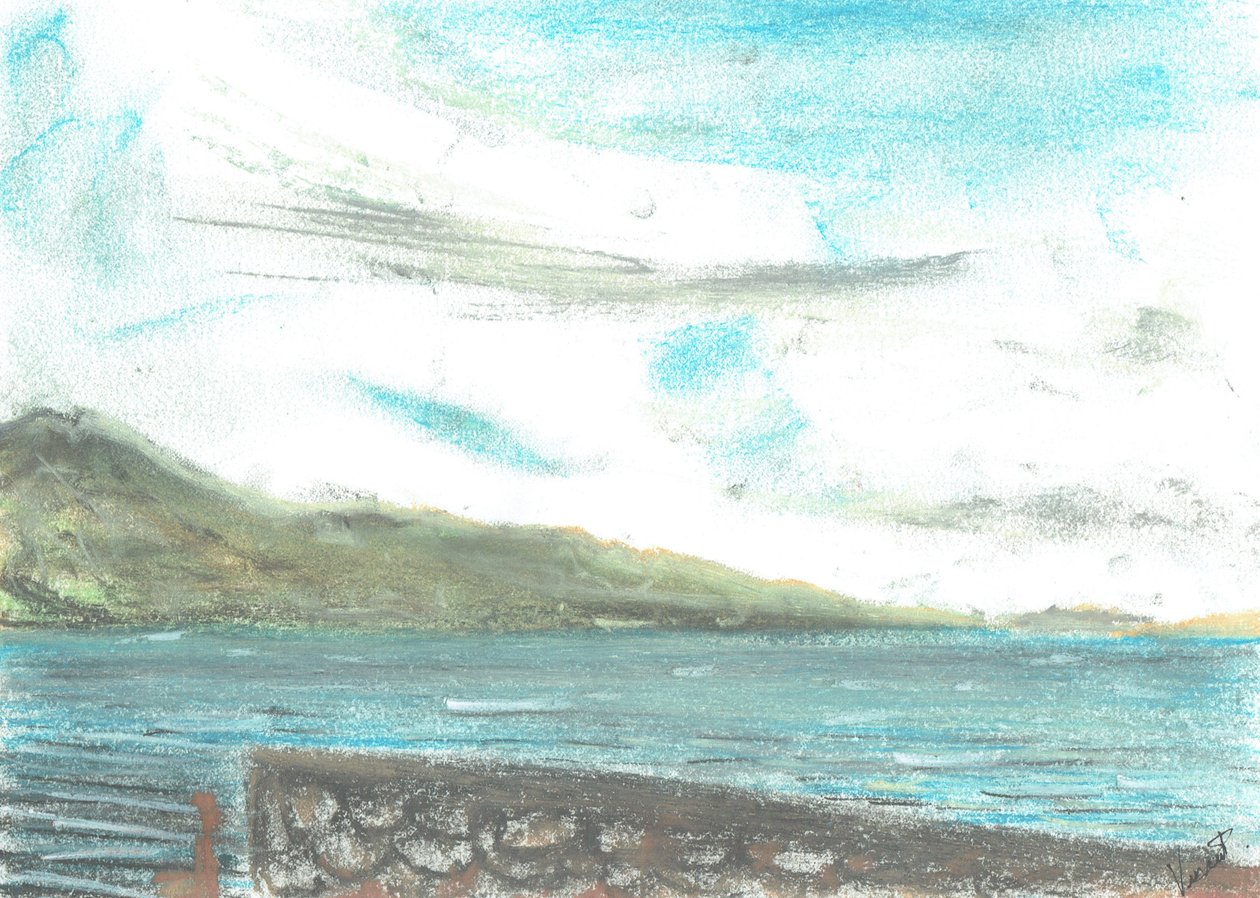 kohtaus Juraa vastapäätä, 2005, (pastellit paperille) tekijältä Vincent Alexander Booth
