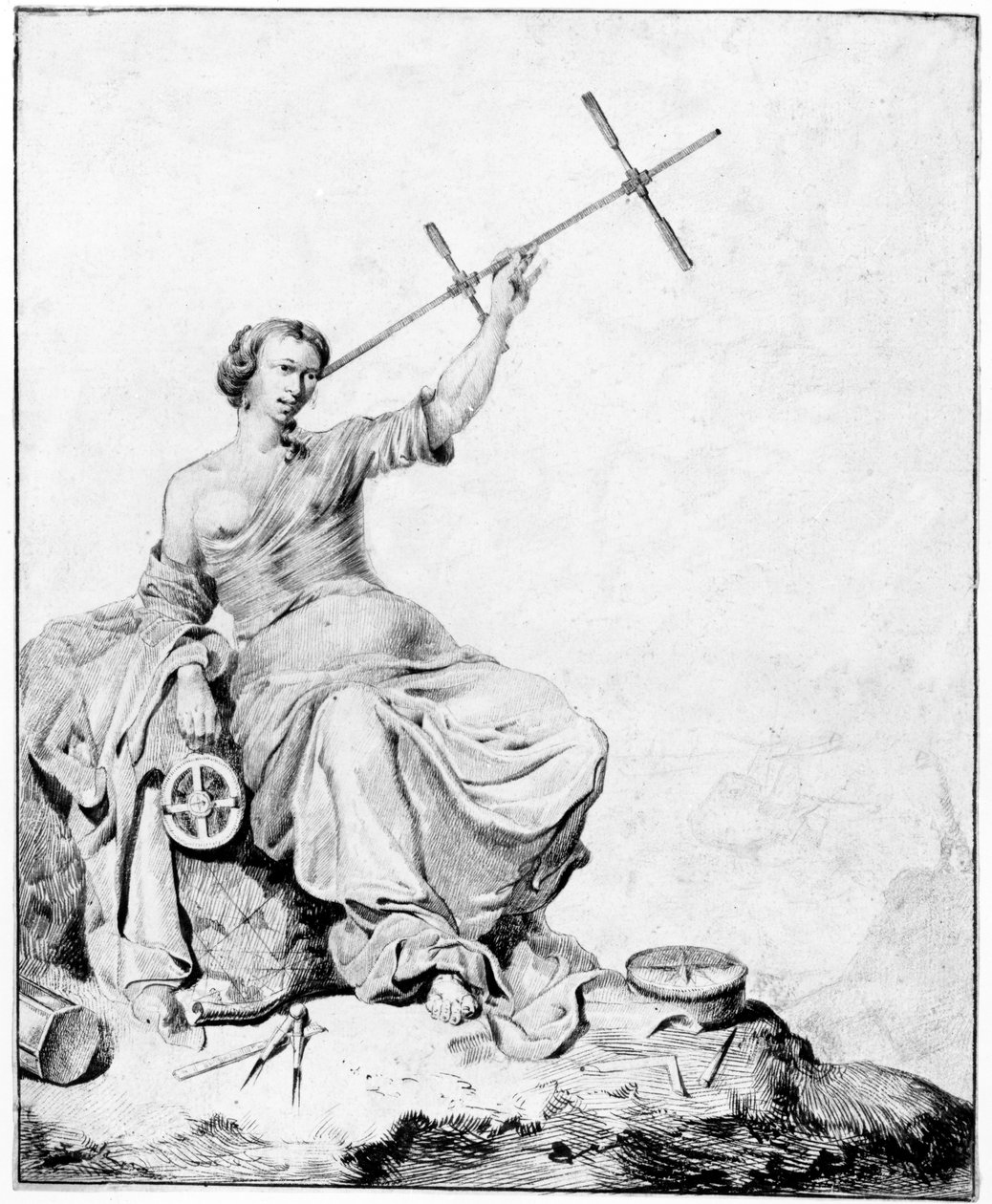 Navigointi, n. 1670-90 (kynä ja muste ja grafiitti paperille) tekijältä Vincent Laurensz van der Vinne