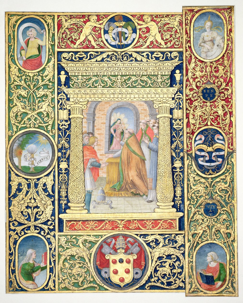 Marlay leikkaa IT.35r Paavi Leo Suuren visio ja reunafragmentit paavi Klemens VII:n messukirjasta, vuoden 1523 jälkeen (pergamentti) tekijältä Vincent Raymond