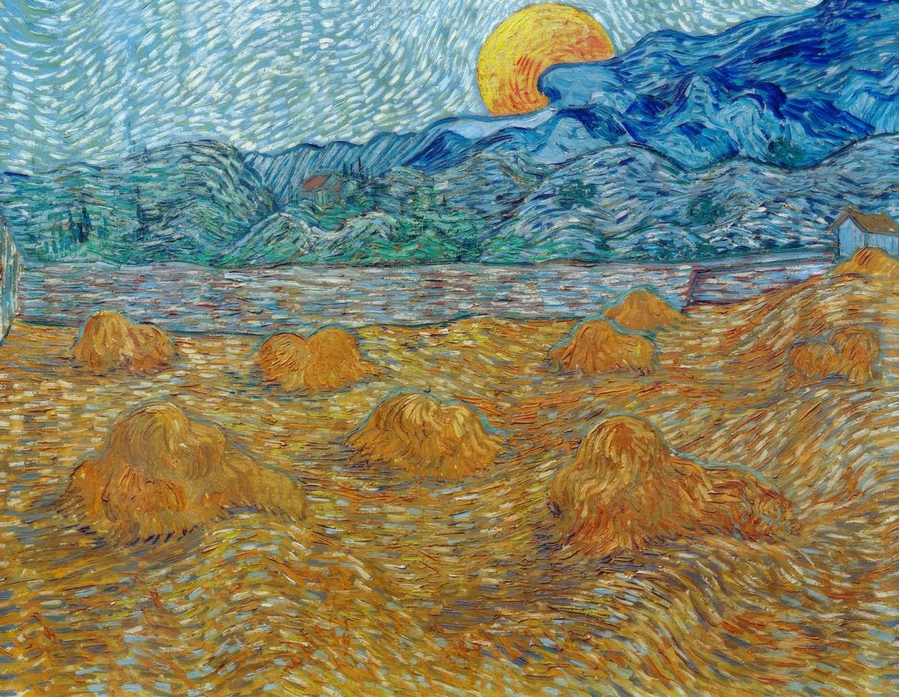 Iltainen maisema kuun noustessa tekijältä Vincent van Gogh