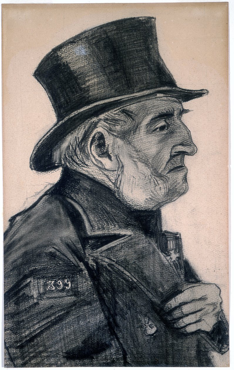 Almshouse-mies silinterissä, 1882 (grafiittia valkoisella korosteella paperilla) tekijältä Vincent van Gogh