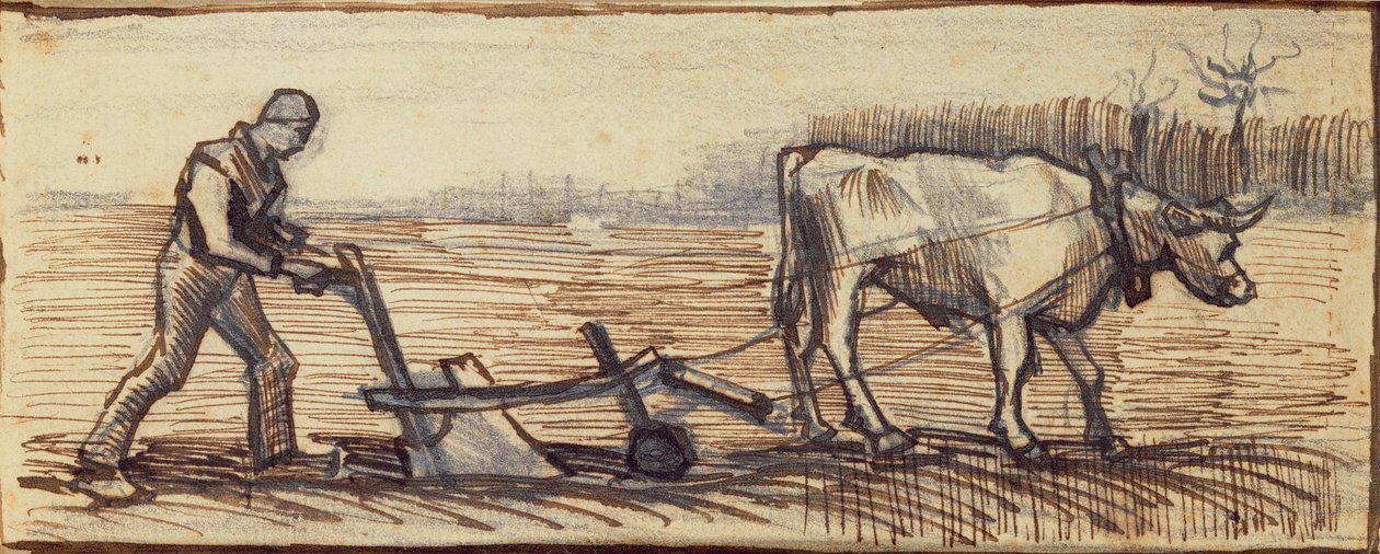 At the Plough, neljästä vuodenaikoja esittävästä piirustussarjasta (lyijykynä, kynä ja ruskea muste paperille) (ks. myös 61643-5-6). tekijältä Vincent van Gogh