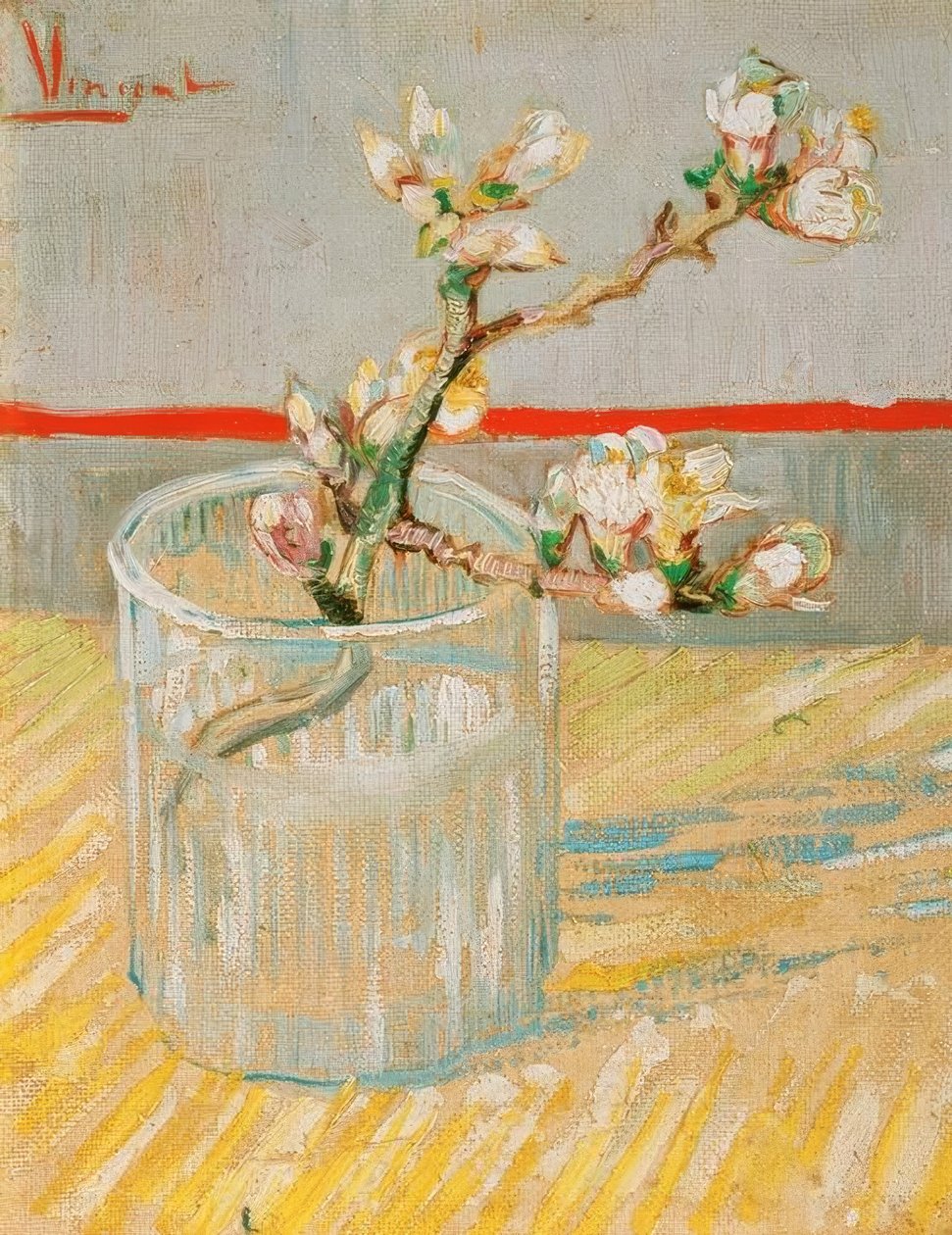 Blühender Mandelbaumzweig in einem Glas tekijältä Vincent van Gogh