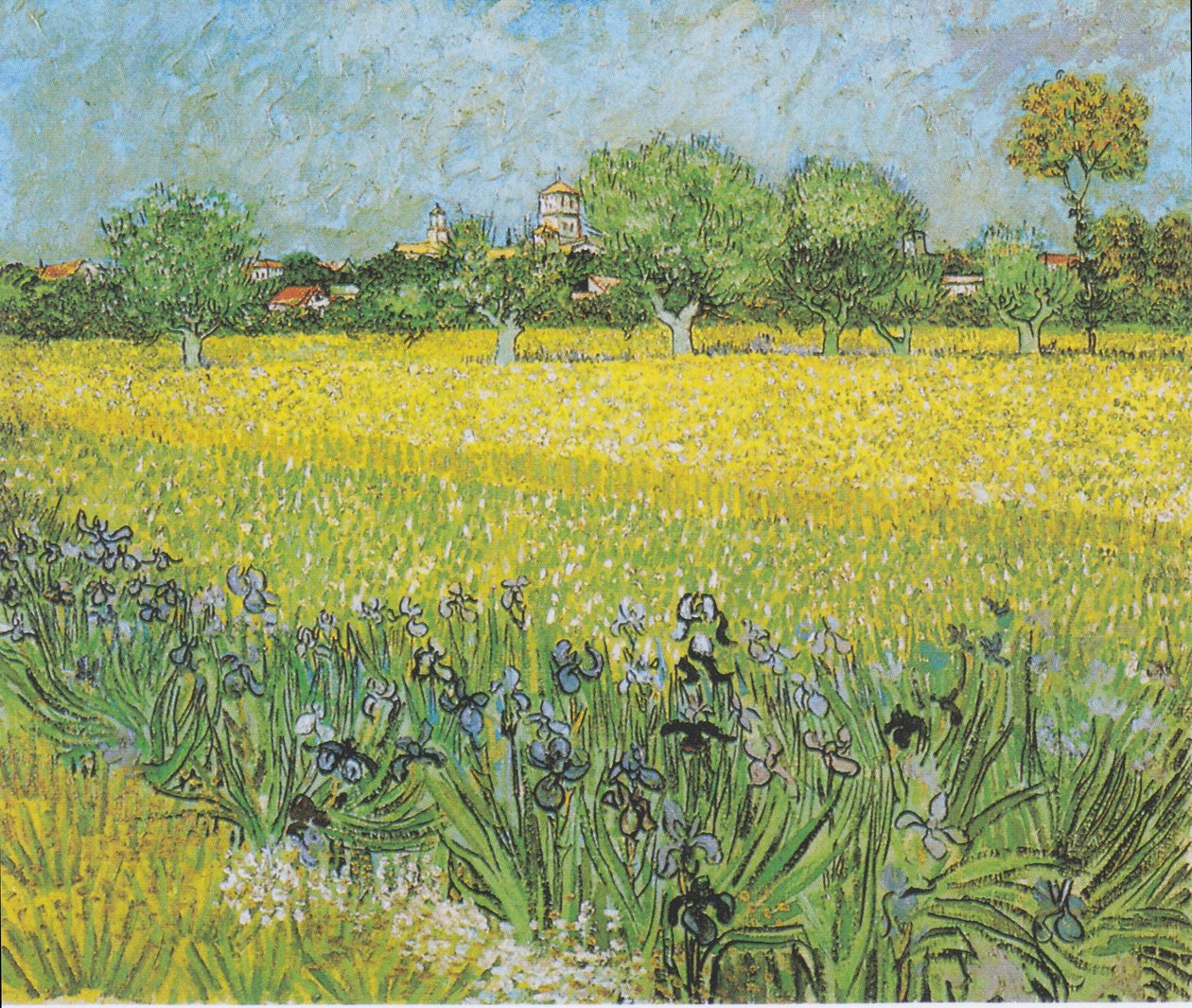 Näkymä Arlesista, Iris etualalla tekijältä Vincent van Gogh