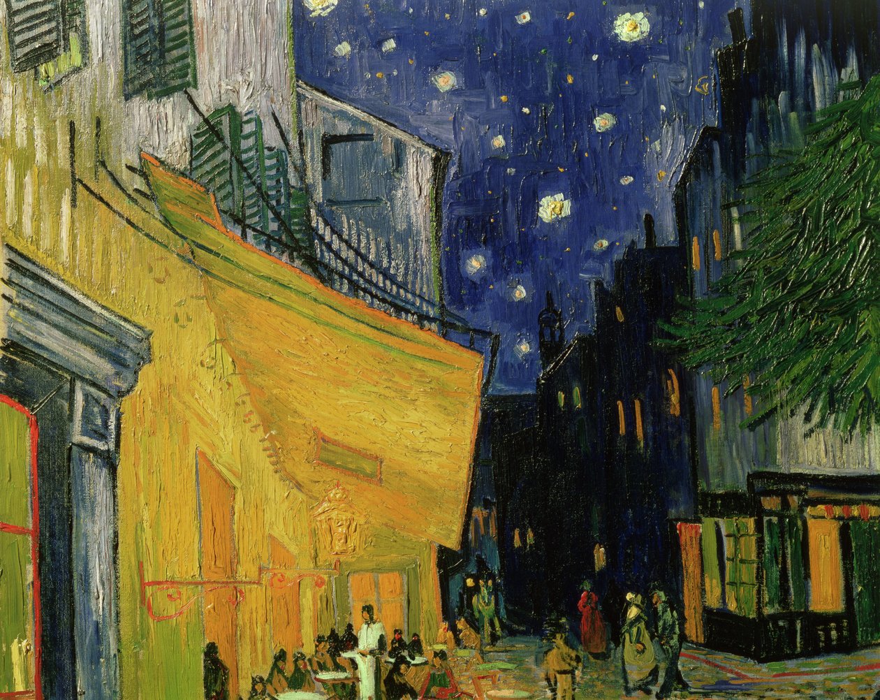 Cafe Terrace, Place du Forum, Arles, 1888 öljy kankaalle yksityiskohta vuodelta 192281 tekijältä Vincent van Gogh