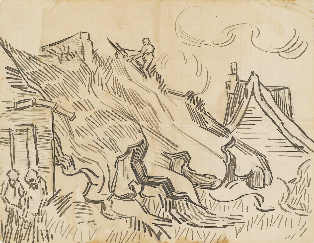 Mökit olkikatolla ja hahmoilla tekijältä Vincent van Gogh