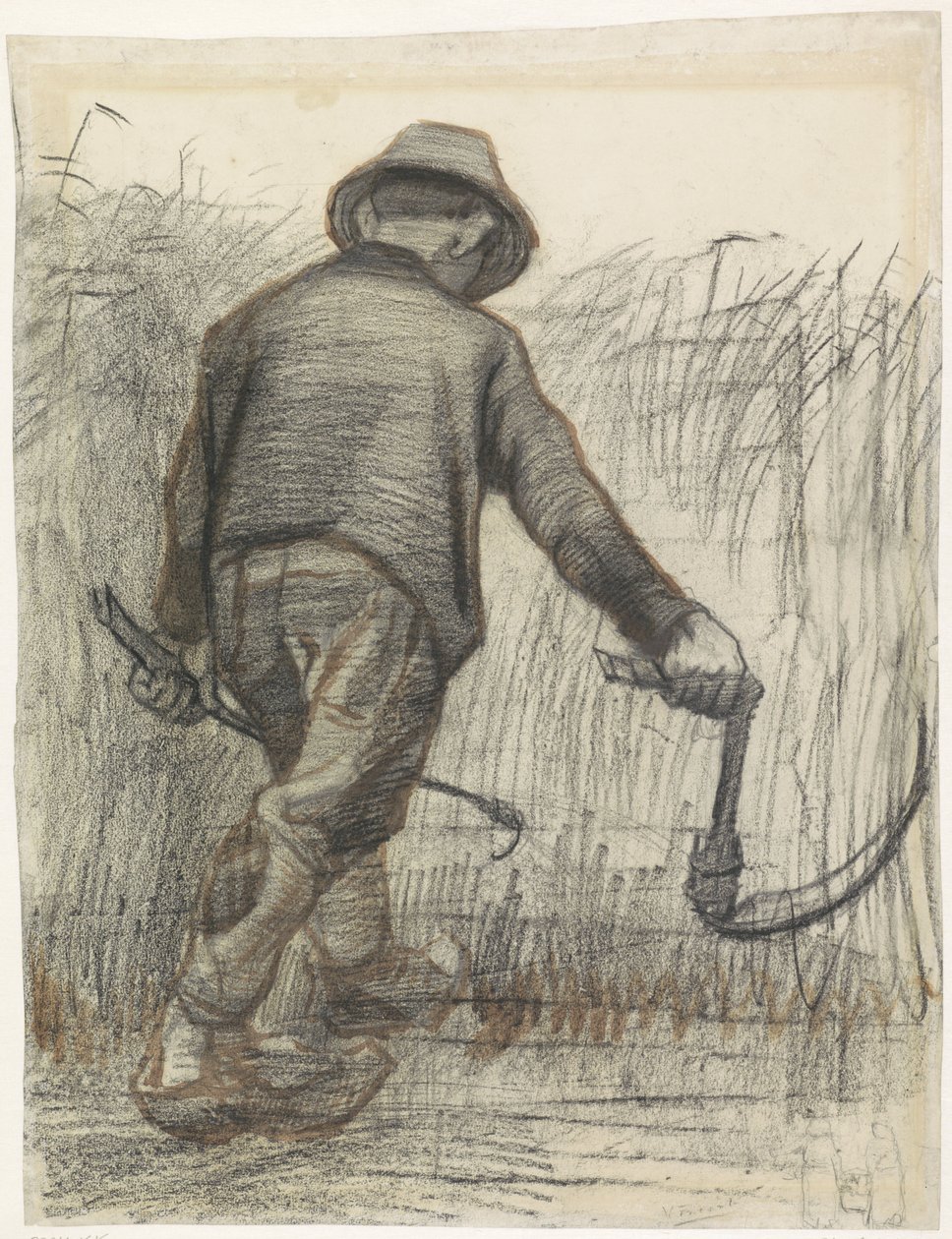 Leikkuri hatulla, takaa katsottuna, n.1865-90 (liitu paperille) tekijältä Vincent van Gogh