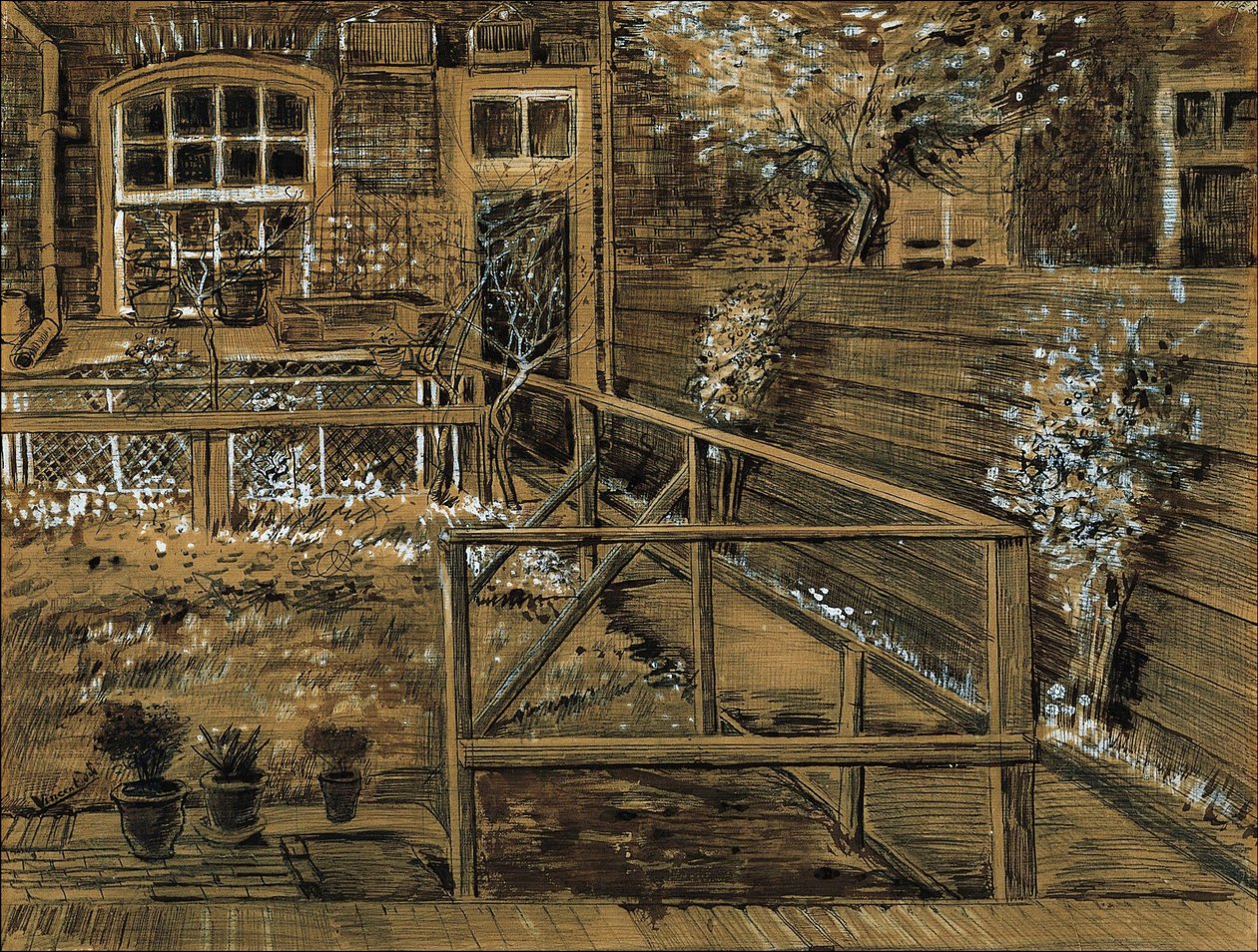 De tuin achter het huis van de moeder van Sien Den Haagissa tekijältä Vincent van Gogh