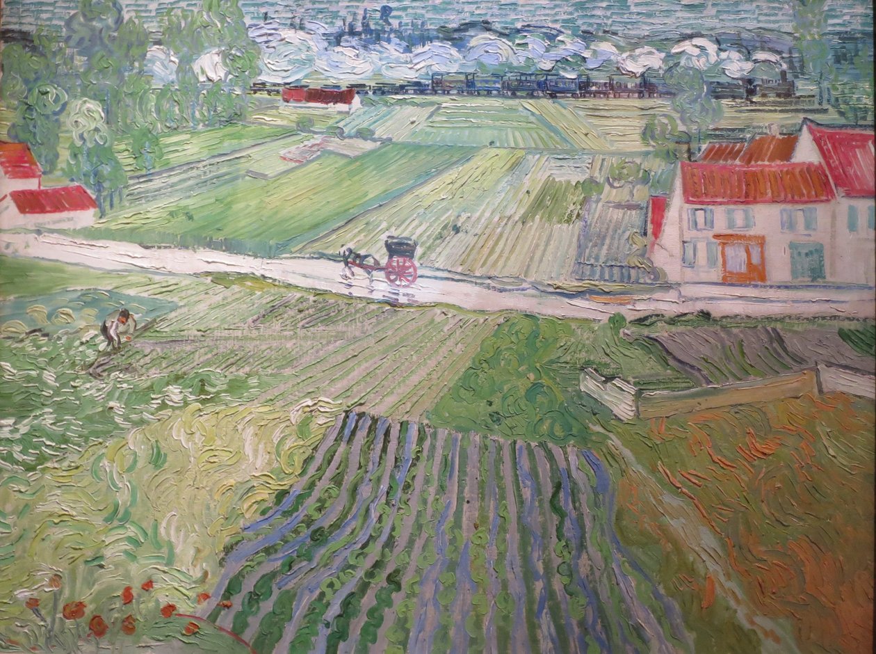 Maisema vaunuilla ja junilla tekijältä Vincent van Gogh