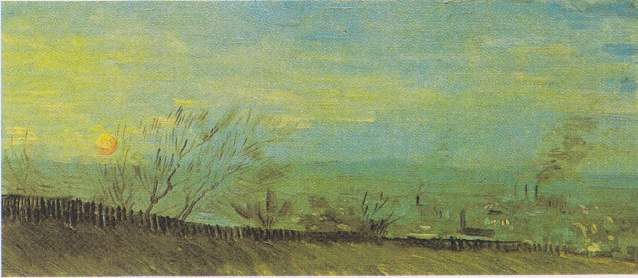 Maisema tehtaiden kanssa kuunvalossa tekijältä Vincent van Gogh