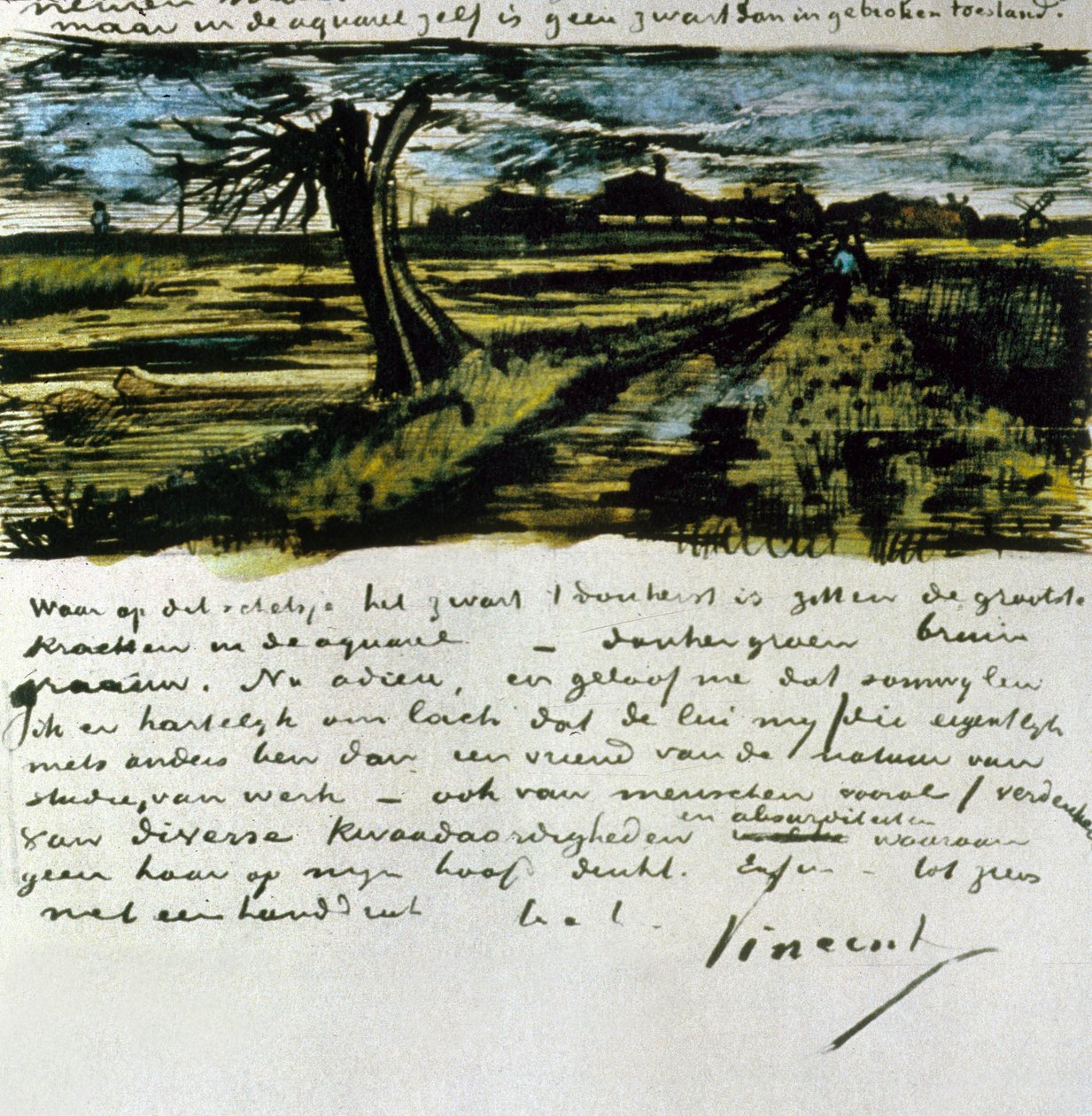 Vincent van Goghin kirje 252 Theo van Goghille: Pollard Willow, noin 1. elokuuta 1882 (kynä ja muste ja wc paperilla) tekijältä Vincent van Gogh