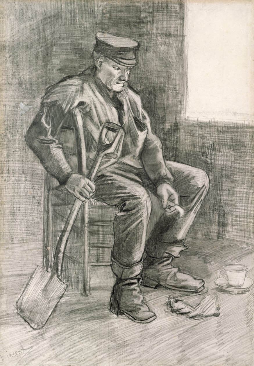 Mies lepää lapiolla, 1882 (lyijykynä ja liitu) tekijältä Vincent van Gogh