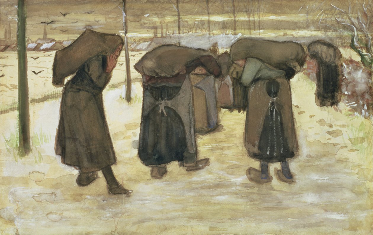 Kaivostyöläisten vaimot kantamassa hiilisäkkejä, 1882 tekijältä Vincent van Gogh