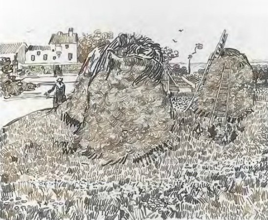 Montes de feno perto da fazenda tekijältä Vincent van Gogh