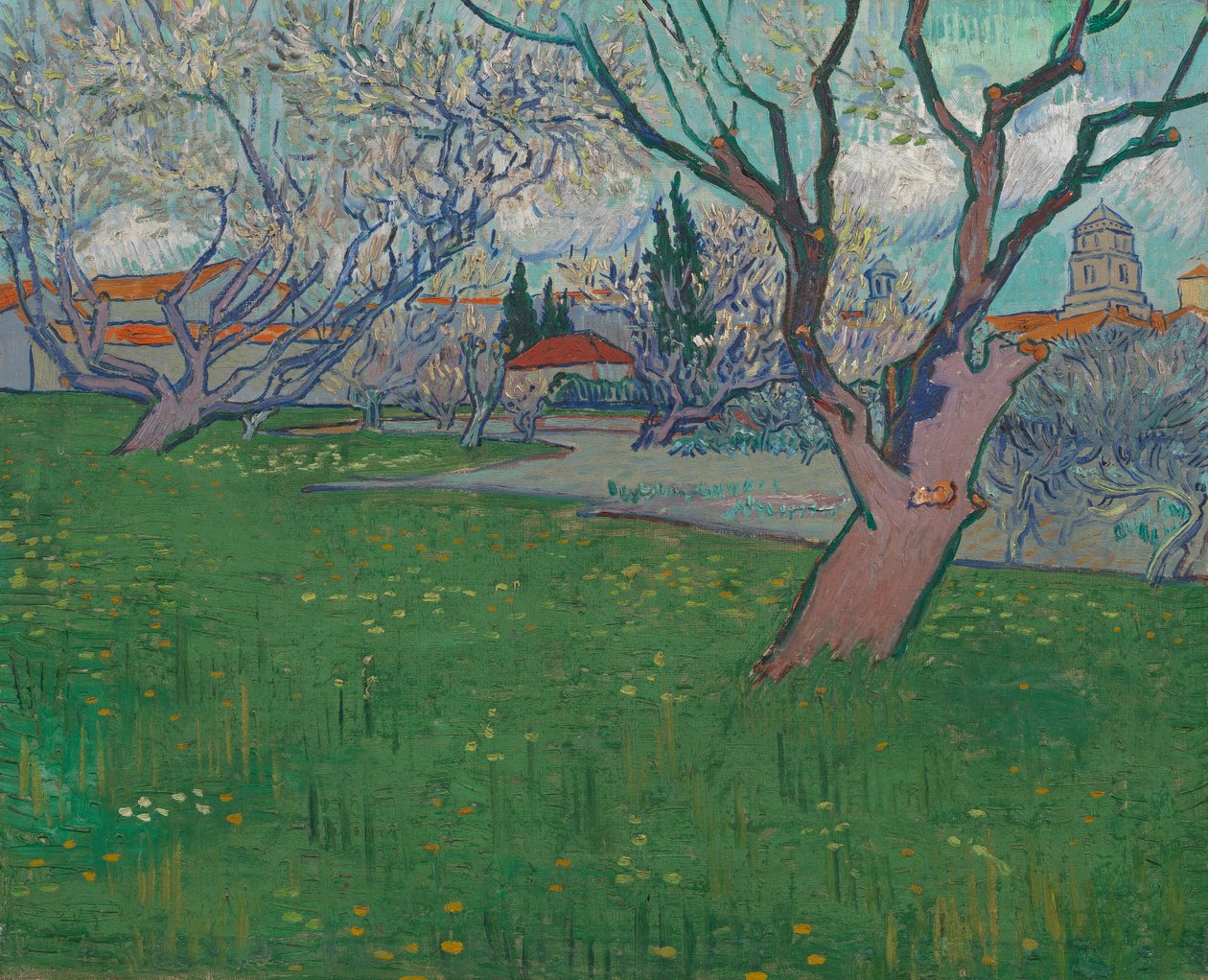 Hedelmätarhat Blossomissa, Näkymä Arlesista tekijältä Vincent van Gogh