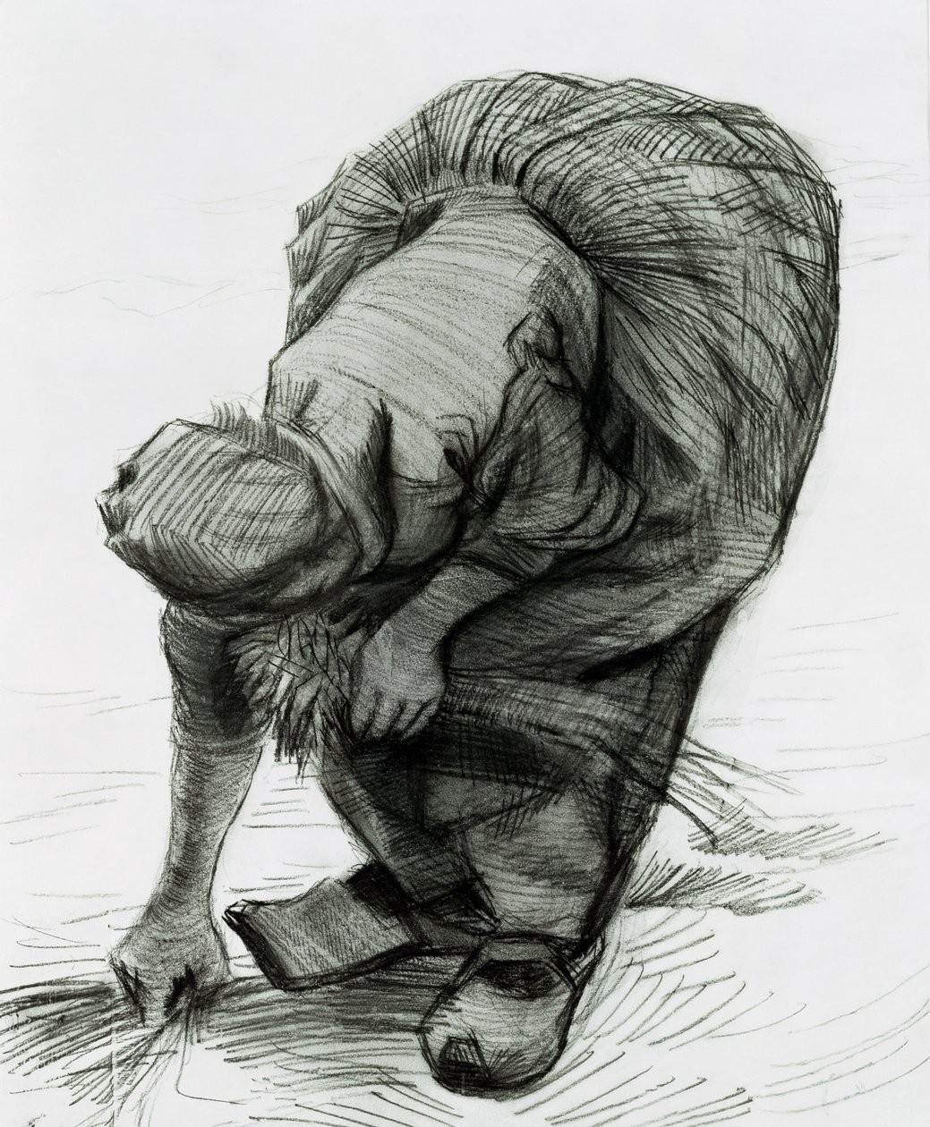 Talonpoikaisnainen keräilemässä, 1885 (musta liitu paperille) tekijältä Vincent van Gogh