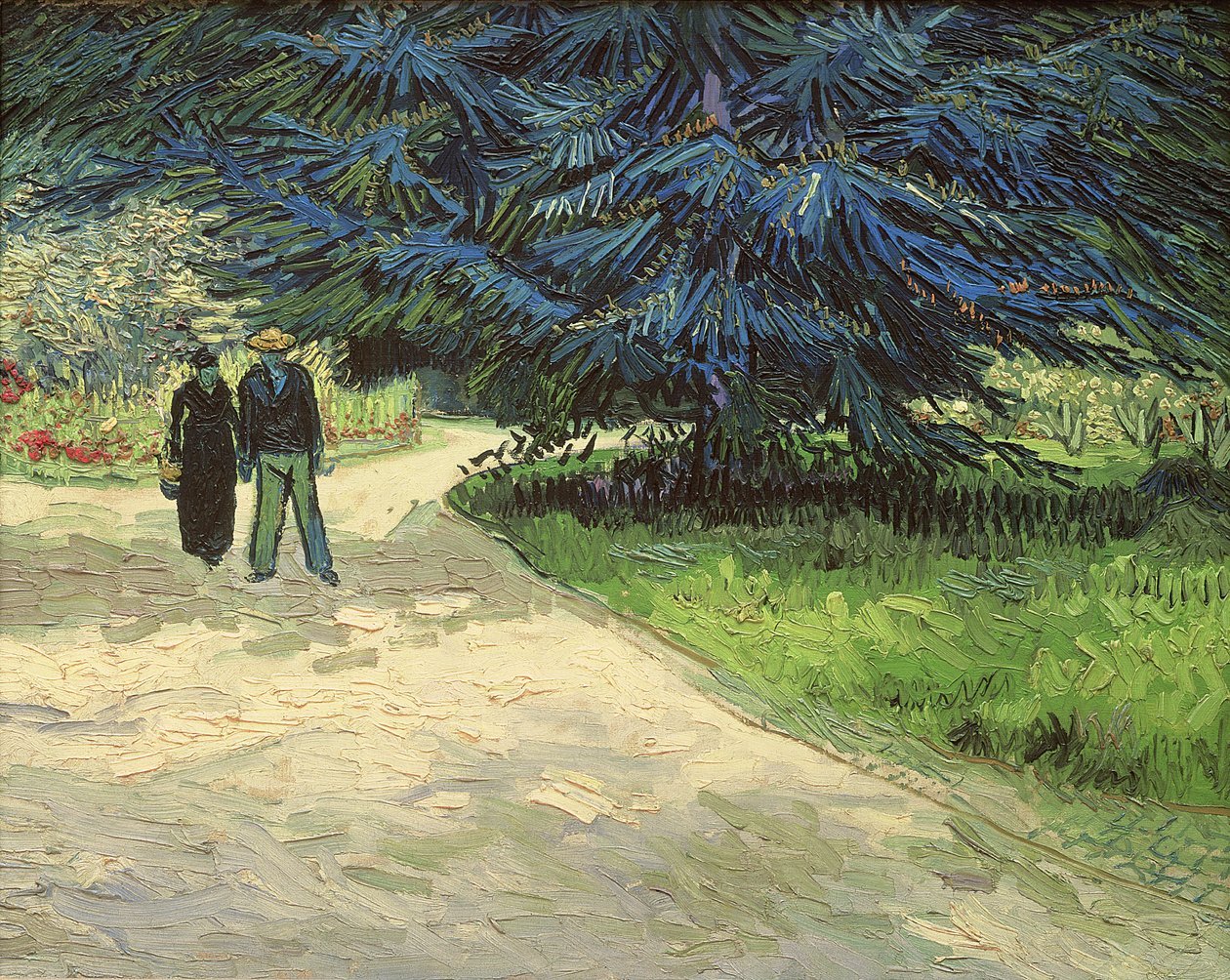 Julkinen puutarha, jossa on pariskunta ja sinikuusikko: III, 1888. tekijältä Vincent van Gogh