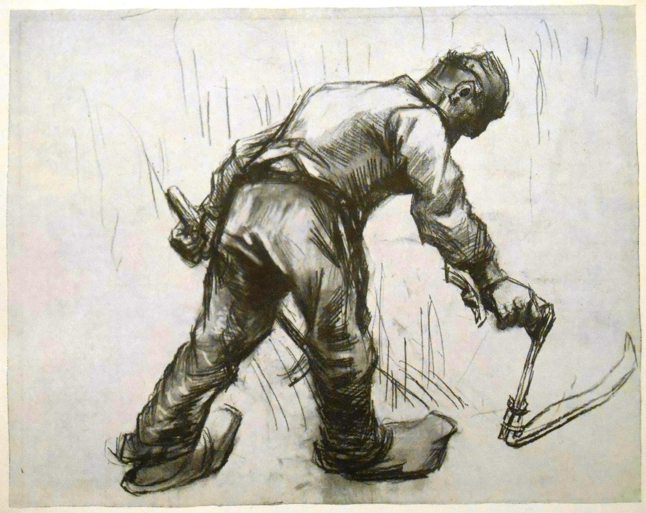 Niittokone, jossa korkki, sirppi ja koukku tekijältä Vincent van Gogh