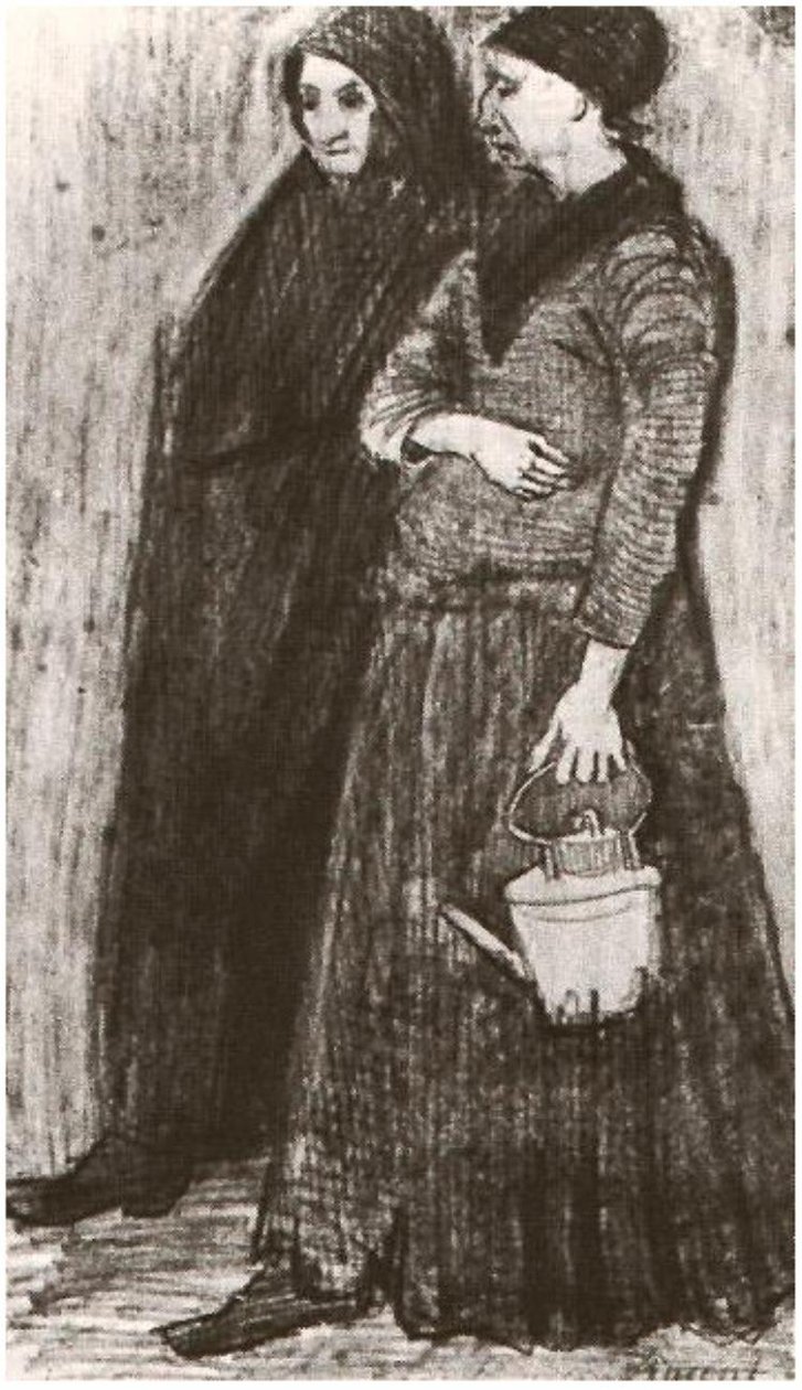 Sien raskaana, kävely vanhemman naisen kanssa tekijältä Vincent van Gogh