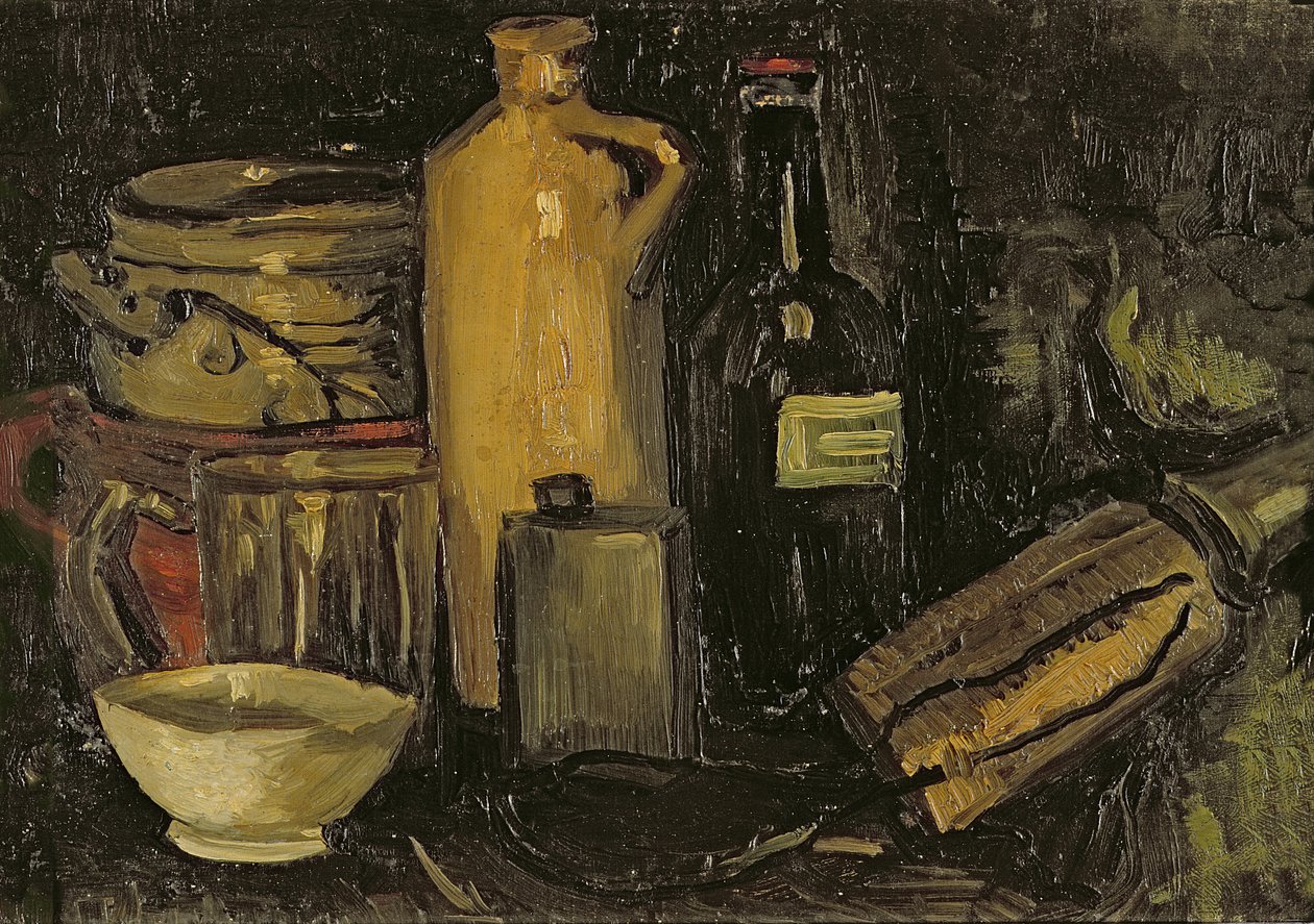 Asetelma kattiloilla, pulloilla ja pulloilla, n. 1886 tekijältä Vincent van Gogh
