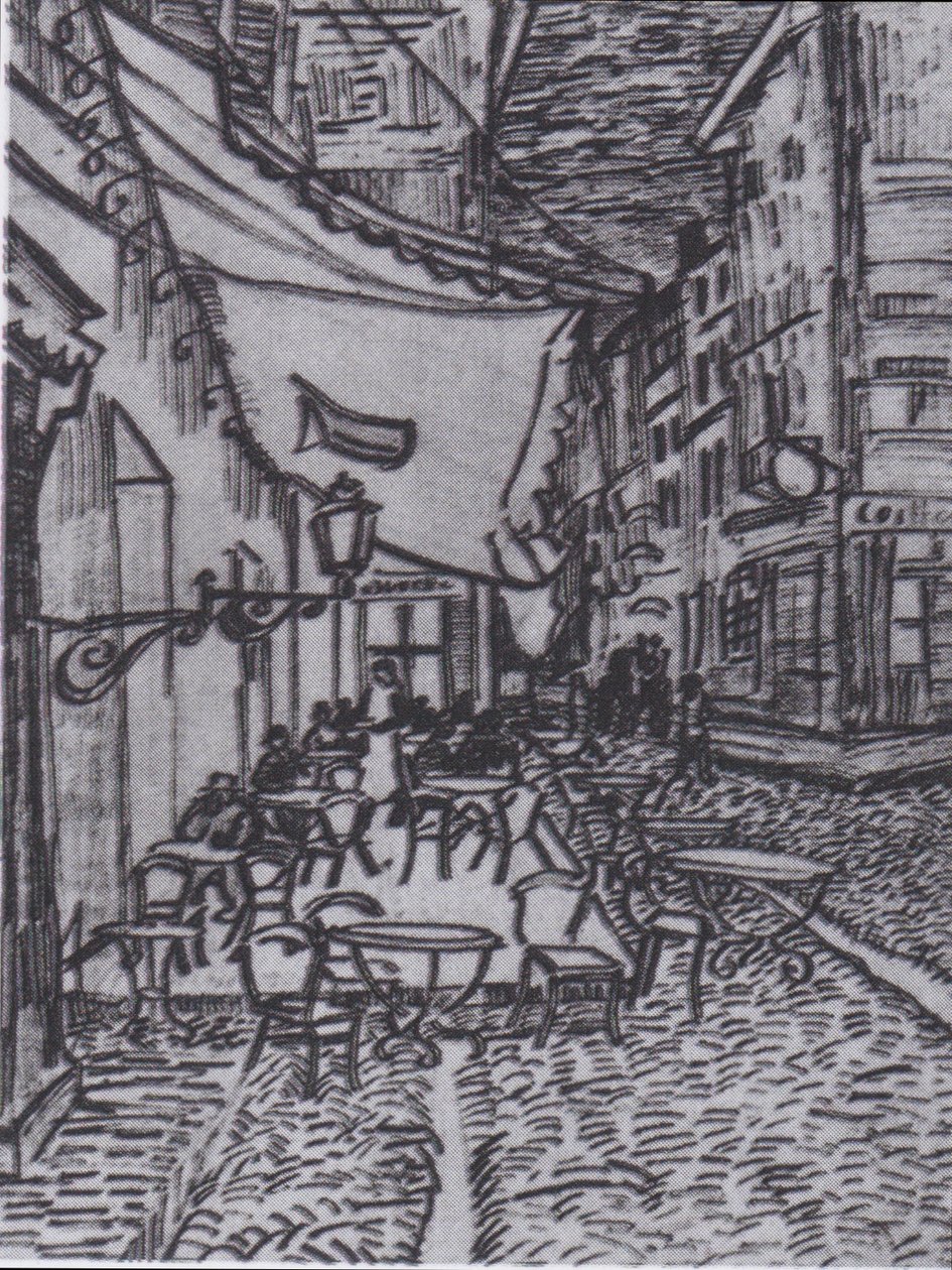 Kahvilan terassi Place du Forumilla Arlesissa illalla tekijältä Vincent van Gogh