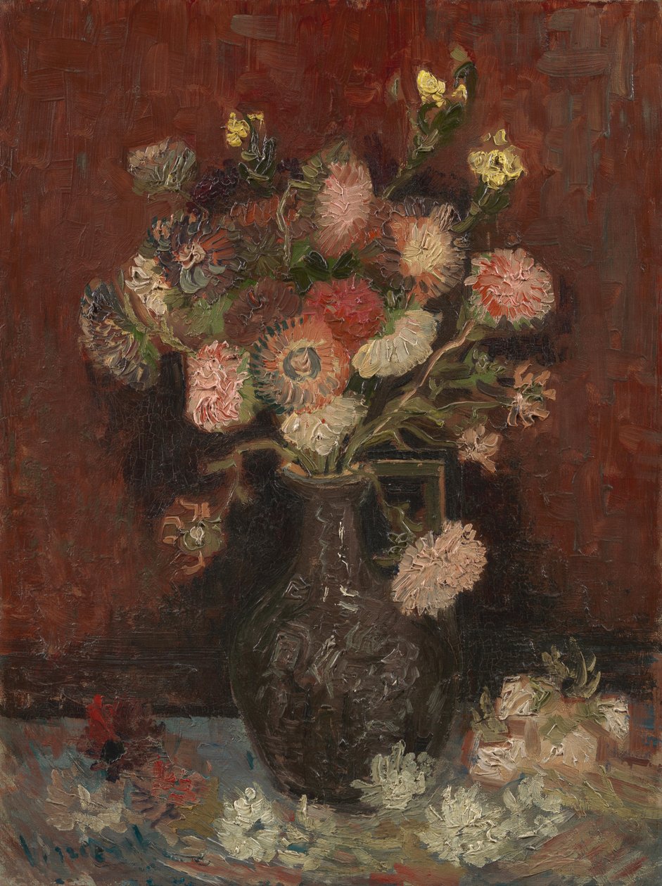 Maljakko kiinalaisten astrien ja gladiolien kanssa tekijältä Vincent van Gogh