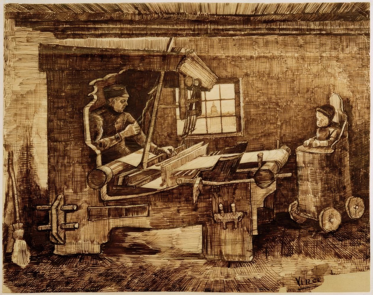 Weber mit einem Kleinkind in einem Hochsessel tekijältä Vincent van Gogh