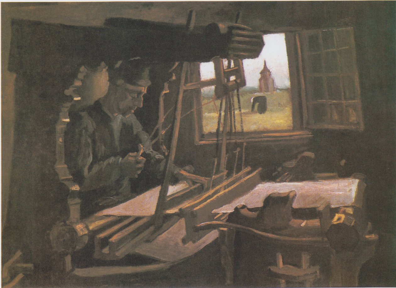 Weber tai offene Fenster mit Blick auf den Turm von Nuenen tekijältä Vincent van Gogh