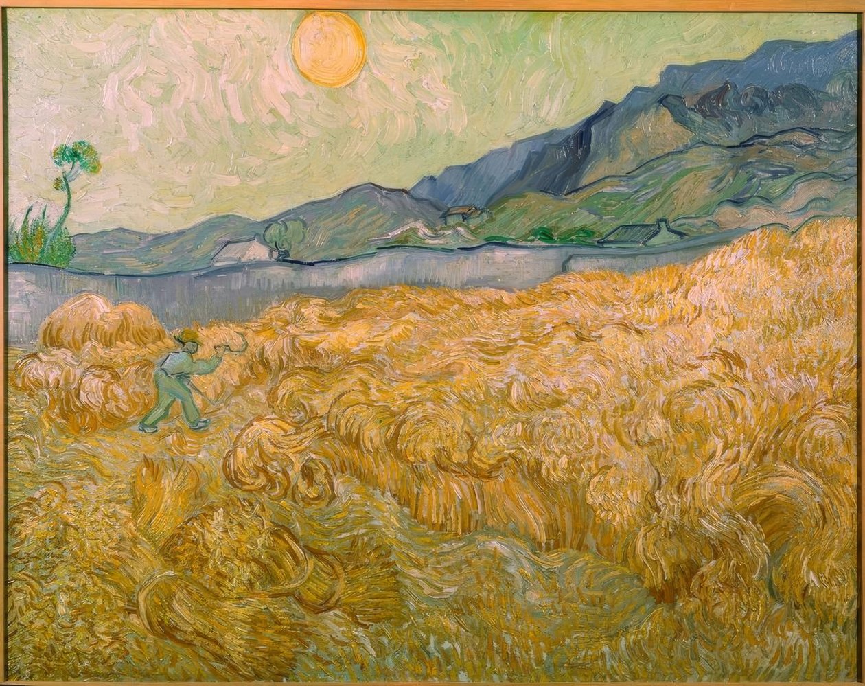 Weizenfeld mit Schnitter bei aufgehender Sonne tekijältä Vincent van Gogh