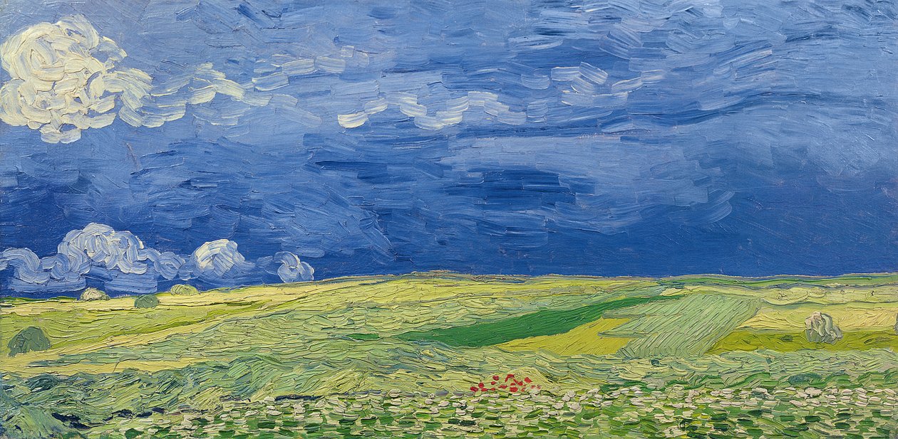 Vehnäpellot ukkospilvien alla, 1890 tekijältä Vincent van Gogh