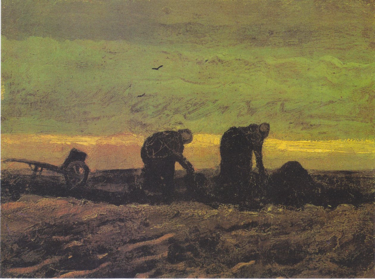 Kaksi talonpoikaista naista leikkaamassa turvetta tekijältä Vincent van Gogh