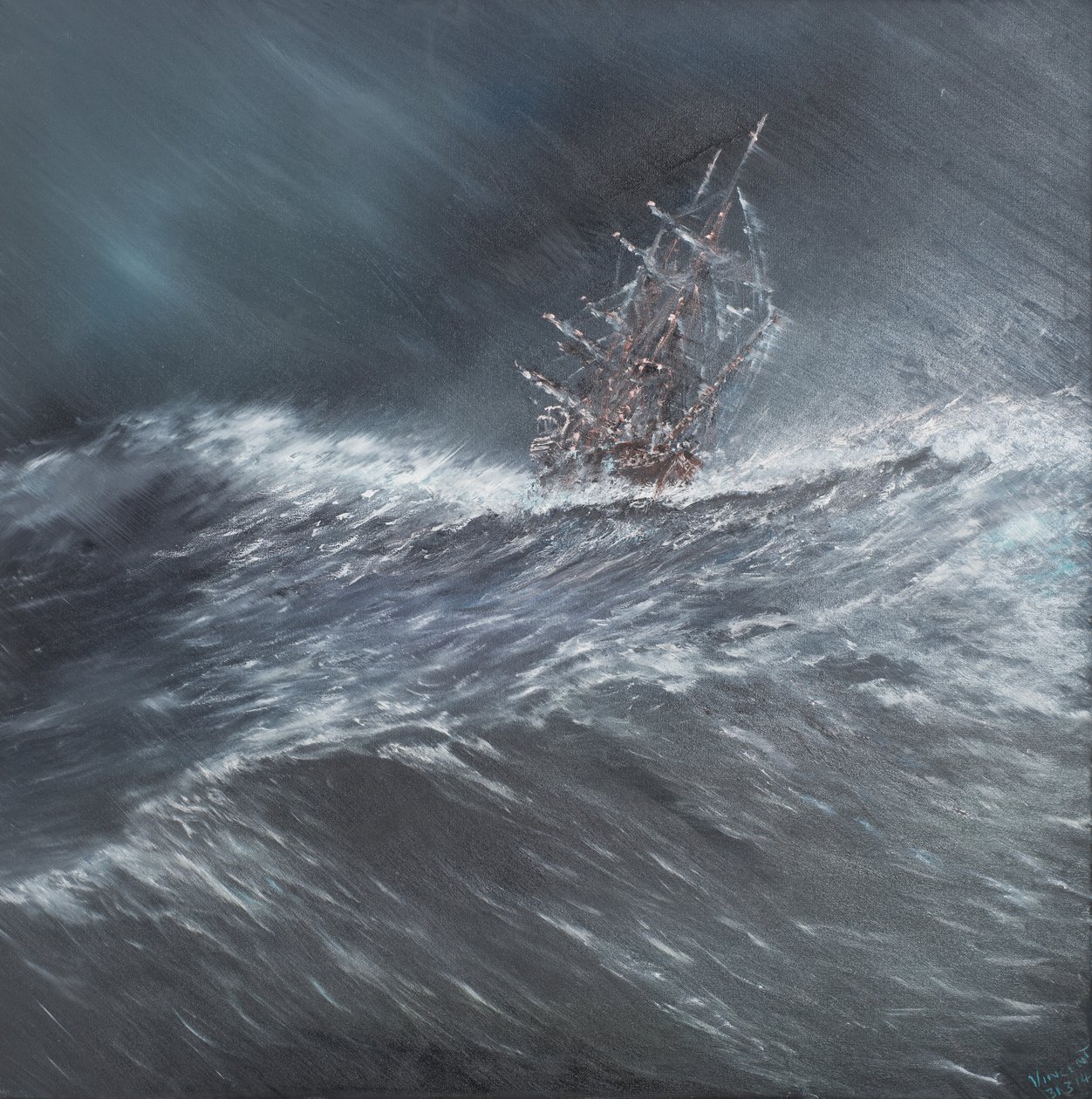 Beagle myrskyssä Cape Hornin edustalla (2) 24.12.1832, 2014, (Öljy kankaalle) tekijältä Vincent Alexander Booth
