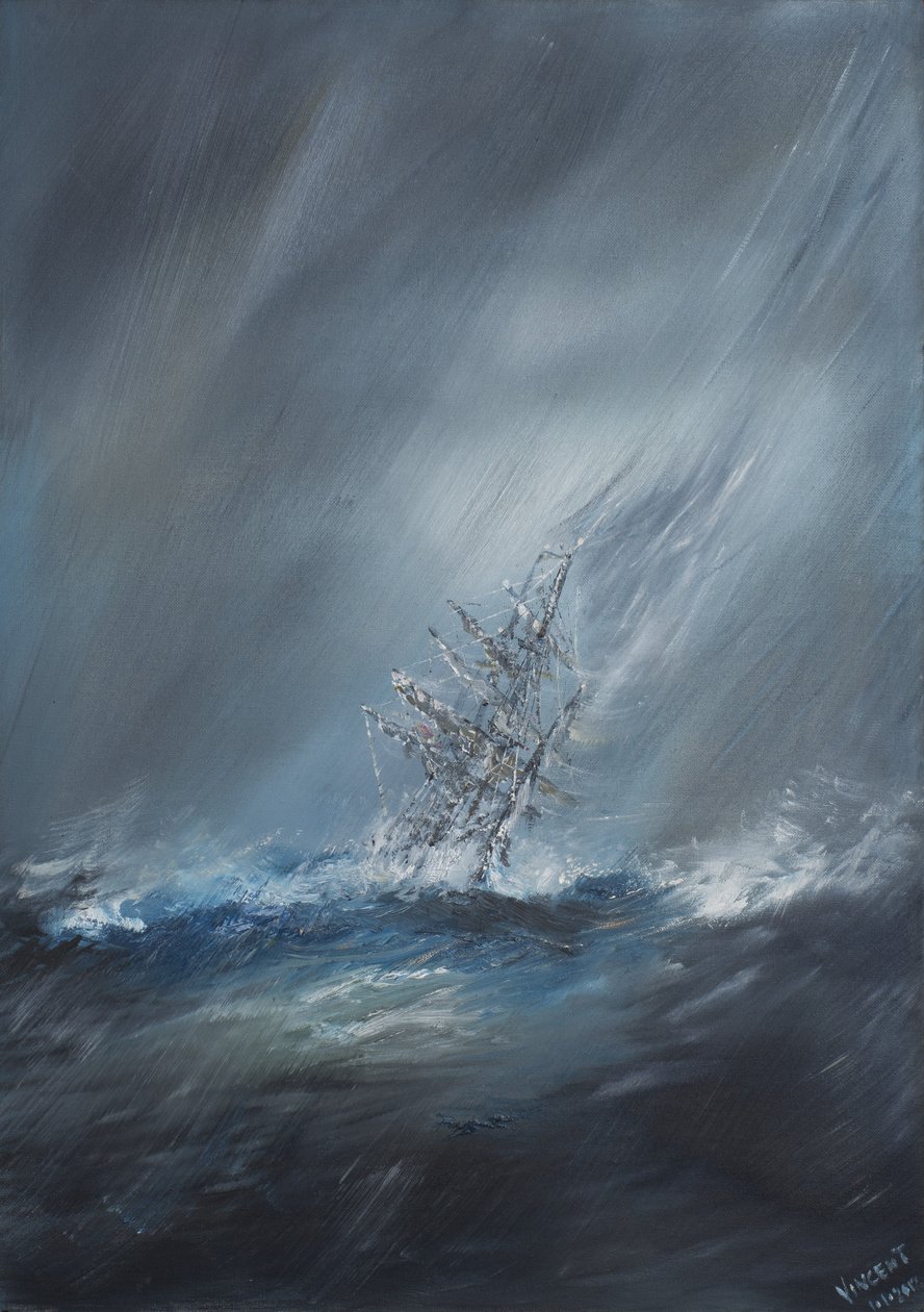 HMS Beagle myrskyssä Cape Hornin edustalla 24. joulukuuta 1832. 2012, (Öljy kankaalle) tekijältä Vincent Alexander Booth