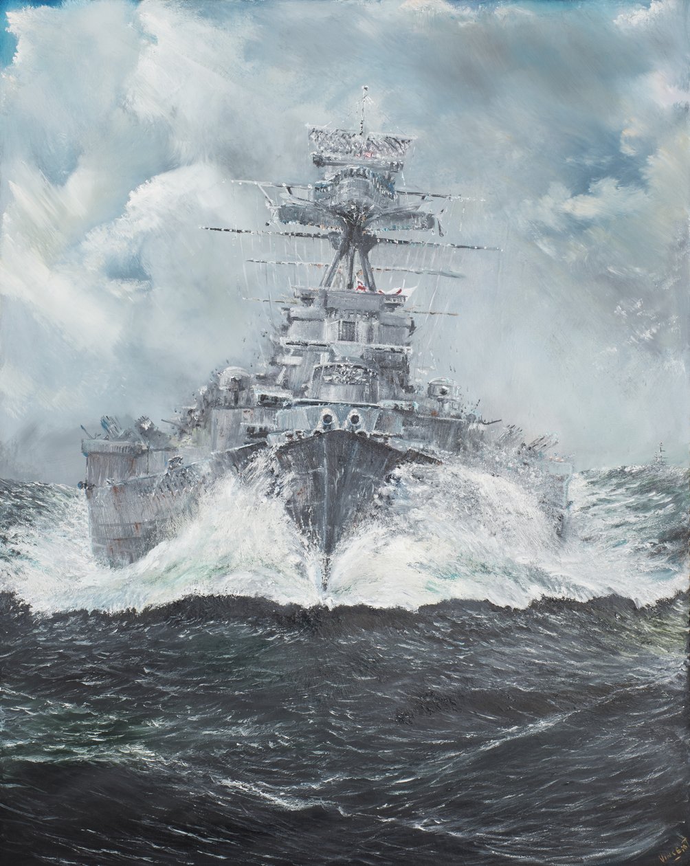 HMS Hood suuntaa Bismarckiin 23. toukokuuta 1941, 2014, (Öljy kankaalle) tekijältä Vincent Alexander Booth