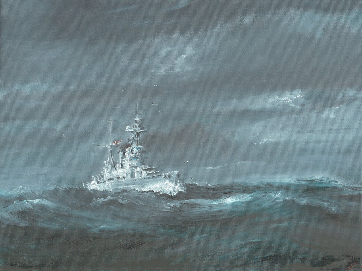 HMS Hood Skotlannin rannikolla 1920-luvulla; 2019; (öljy kankaalle) tekijältä Vincent Alexander Booth