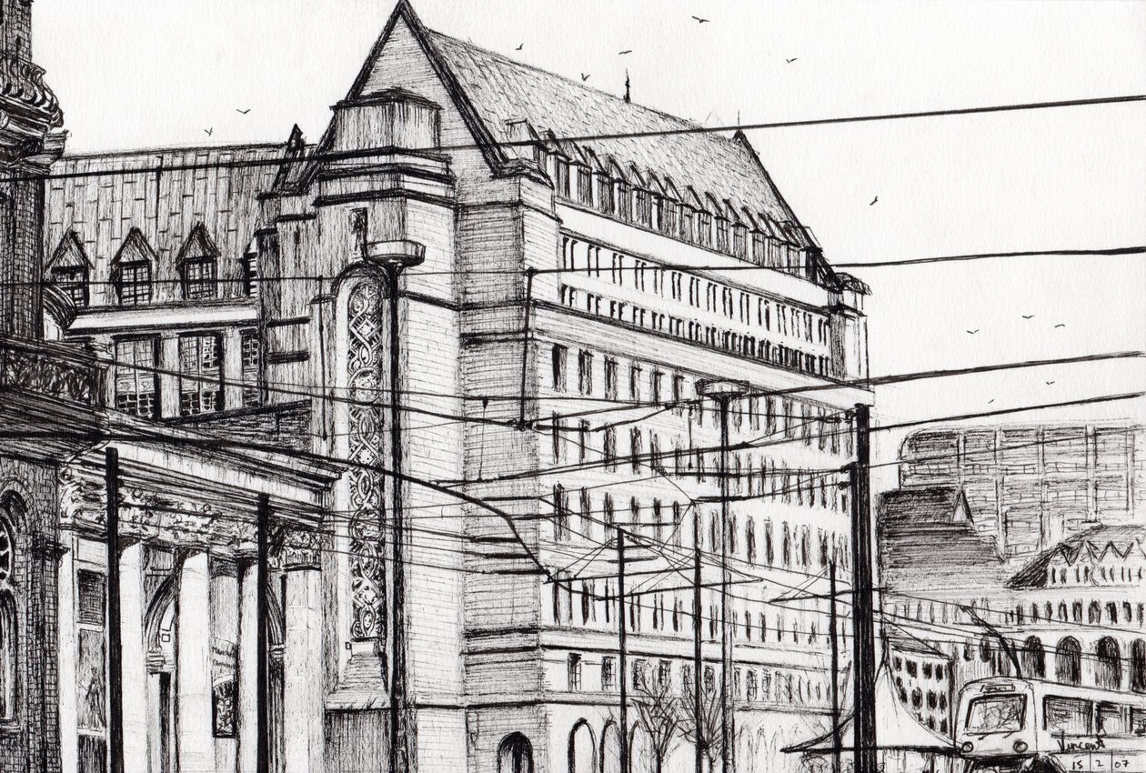 Manchesterin kaupungintalo, 2007, (muste paperille) tekijältä Vincent Alexander Booth