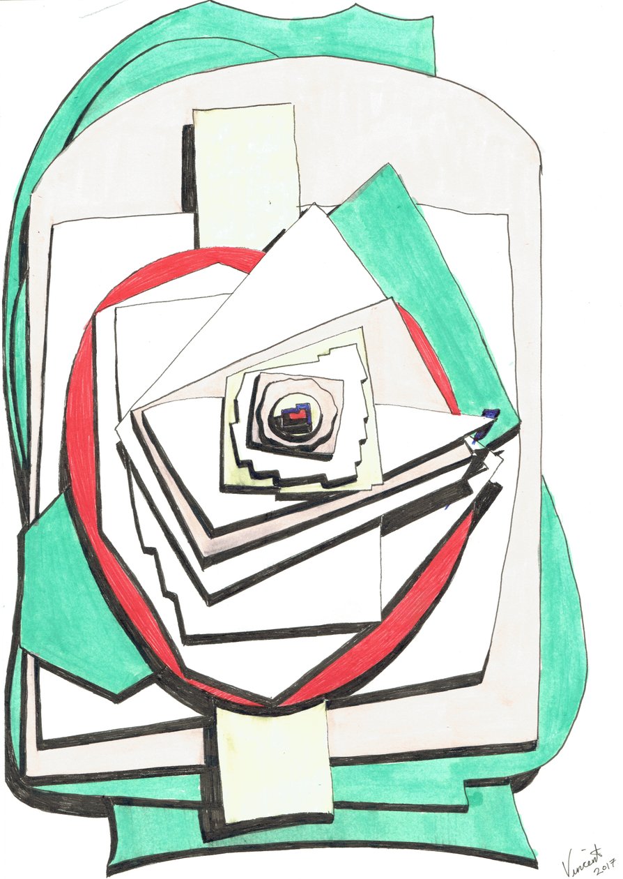 Over, 2017, (värillinen muste paperille) tekijältä Vincent Alexander Booth
