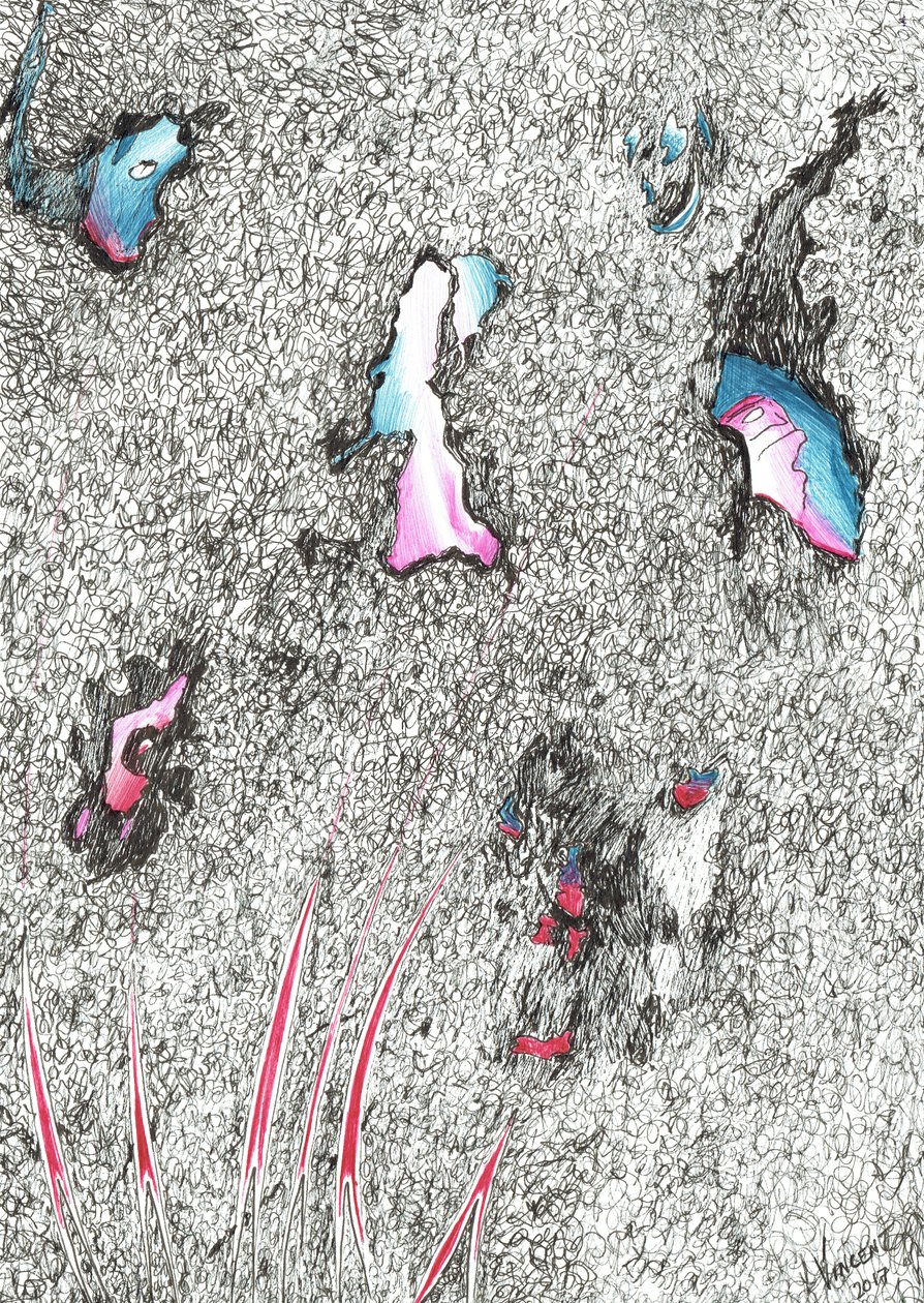 Paleheads, 2017, (muste paperille) tekijältä Vincent Alexander Booth