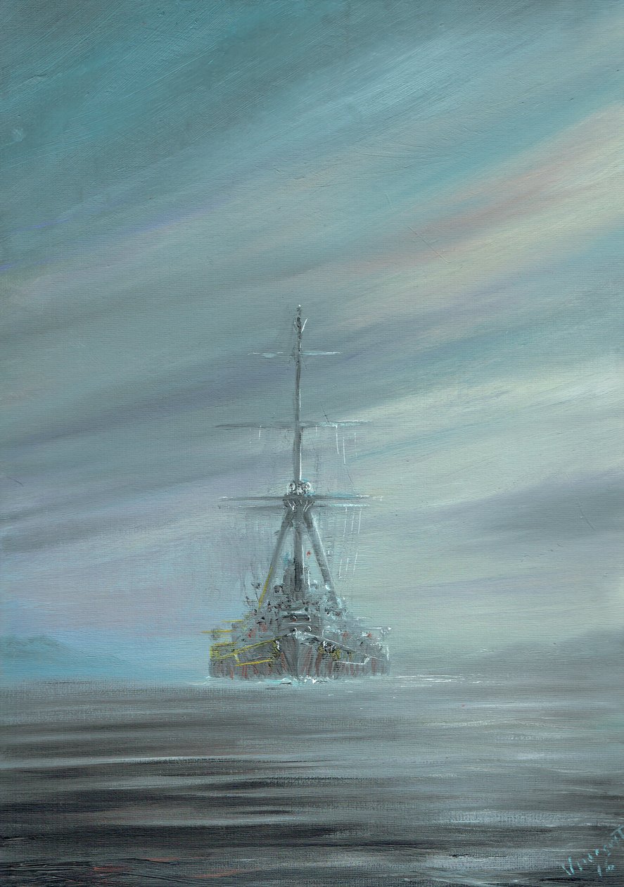 SMS Derfflinger Scapa Flow 1919, 2016,(öljymuste kankaalle) tekijältä Vincent Alexander Booth