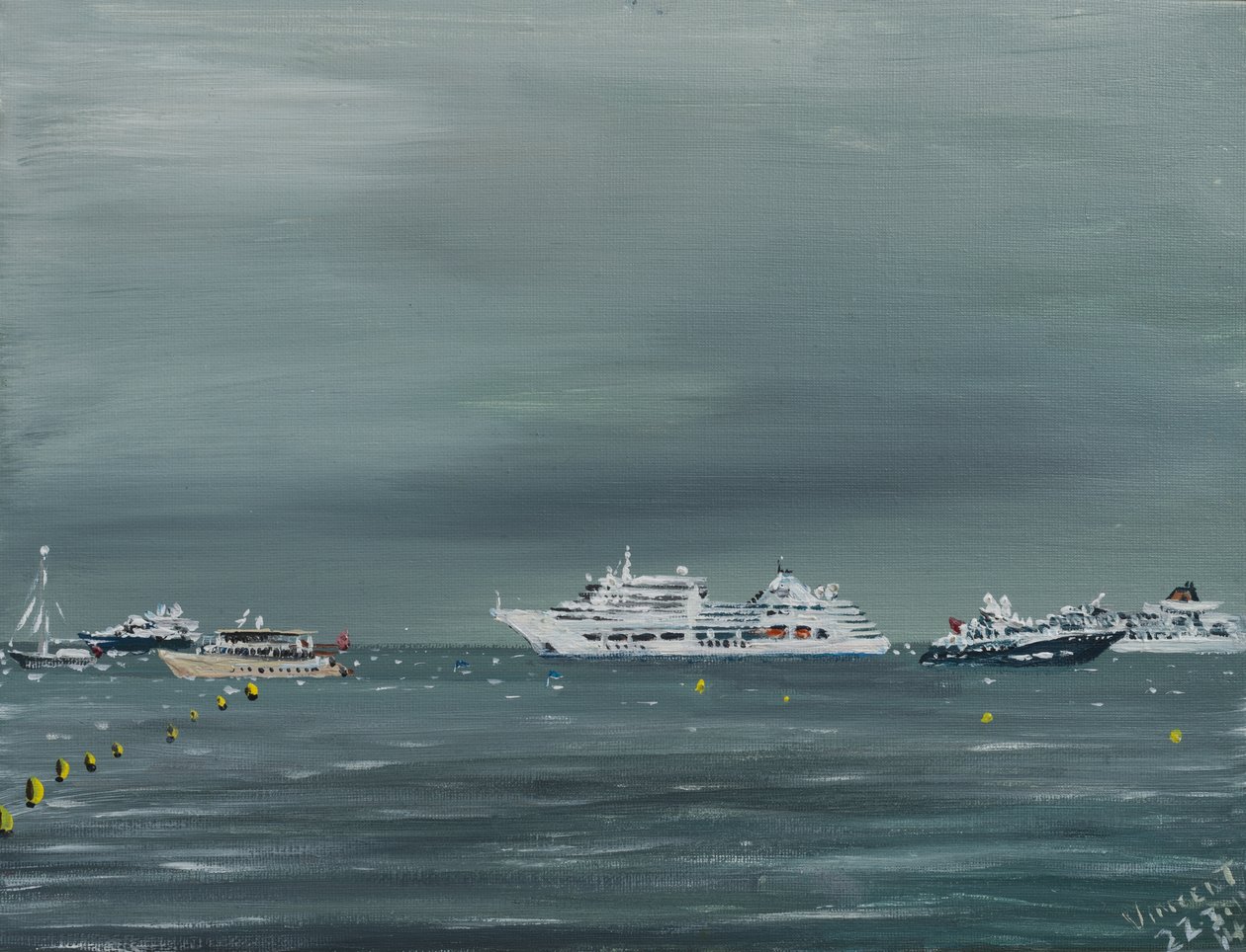 Laivoja ja veneitä Cannesissa, 2014, (akryyli kankaalle) tekijältä Vincent Alexander Booth