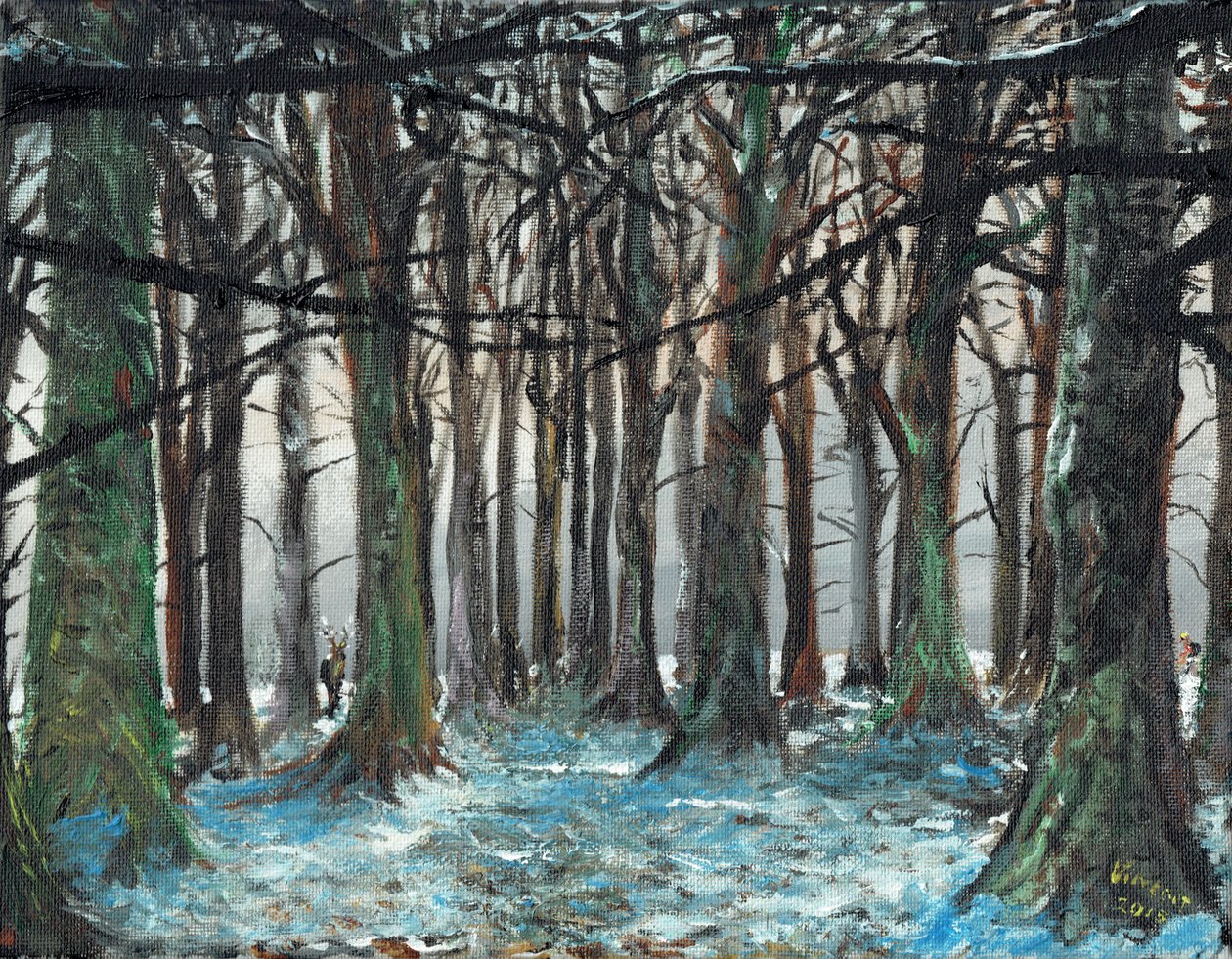Hirvi ja juoksija Lyme Park, 2016, (öljy kankaalle) tekijältä Vincent Alexander Booth