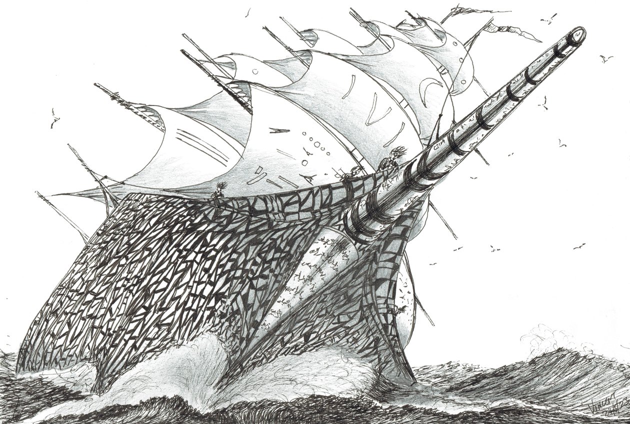 Storm Creators Wellington Strait, 2023 (muste ja kynä paperille) tekijältä Vincent Alexander Booth