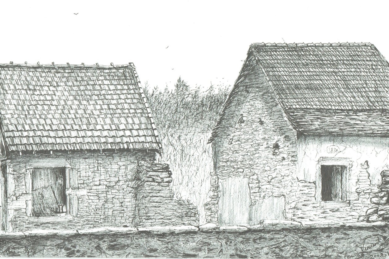 talo lähellä Ranskan ja Sveitsin rajaa, 2008; (mustetta paperille) tekijältä Vincent Alexander Booth